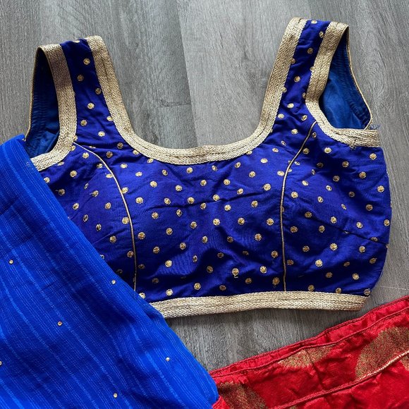 NEW Lehenga Choli - Red, Royal Blue, Gold, Foil Print, M/L - Picture 4 of 5